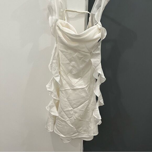 NWT Nana Jacqueline Mini Dress White Satin Karina Ruffle Wedding Bridal size S - Picture 5 of 7